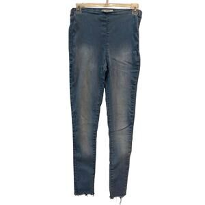 Free People High Rise Skinny Jean jegging blue size 27 cropped frayed hem